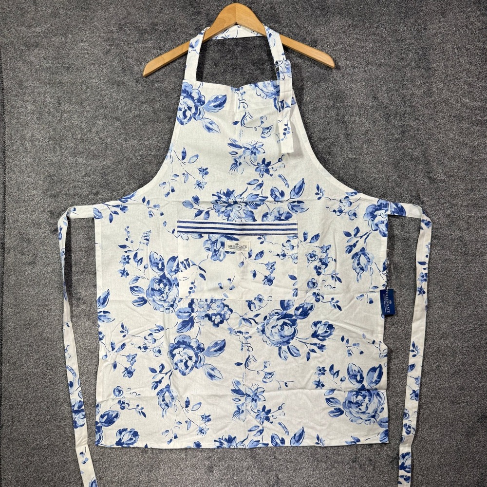 GreenGate Amanda Indigo‎ Floral Cotton Apron Blue White Rose One Size NWT